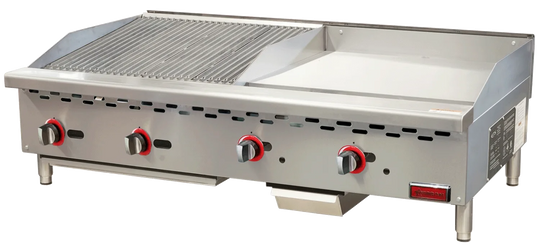 Omcan CE-CN-24C24G 48 inch countertop gas charbroiler and griddle combo