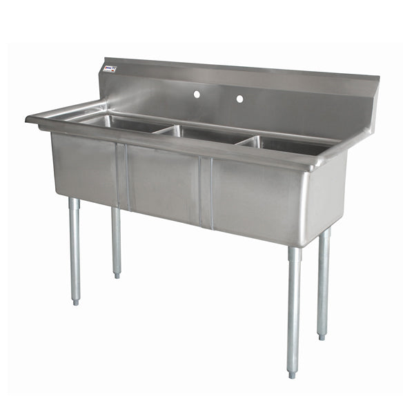 Omcan 43758 35 inch three tub stainless steel sink with no drainboard
