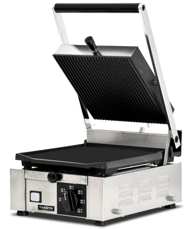Omcan PG-IT-0483 Trento 10 x 9 inch panini grill with ribbed top and smooth bottom