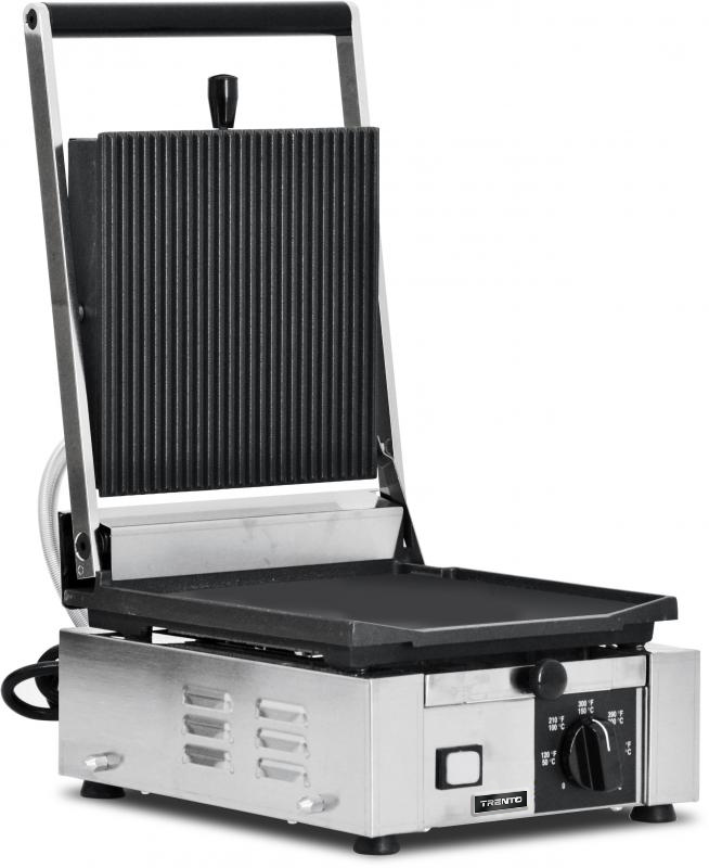Omcan PG-IT-0483 Trento 10 x 9 inch panini grill with ribbed top and smooth bottom