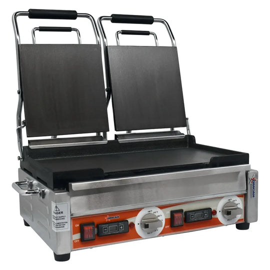 Omcan PG-CN-0711-FT double panini grill with smooth plates and timer