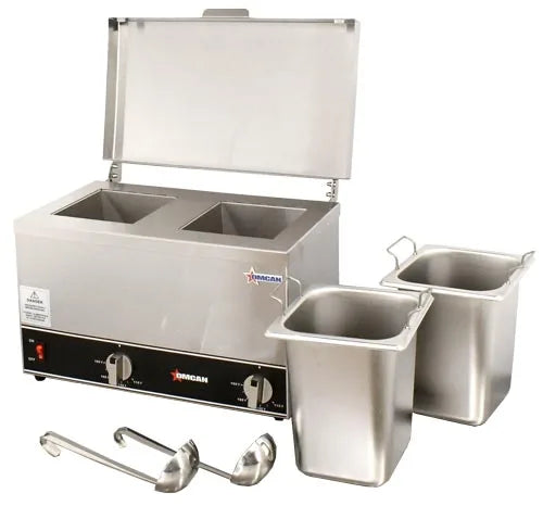 Omcan FW-CN-0252 stainless steel double sauce pot warmer two 2.5 L pots
