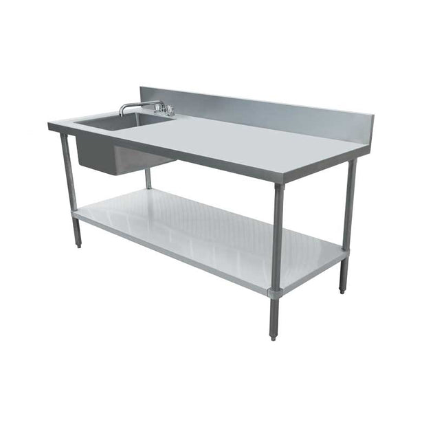 Omcan 43243 30 x 72 inch stainless steel table with left sink and galvanized base