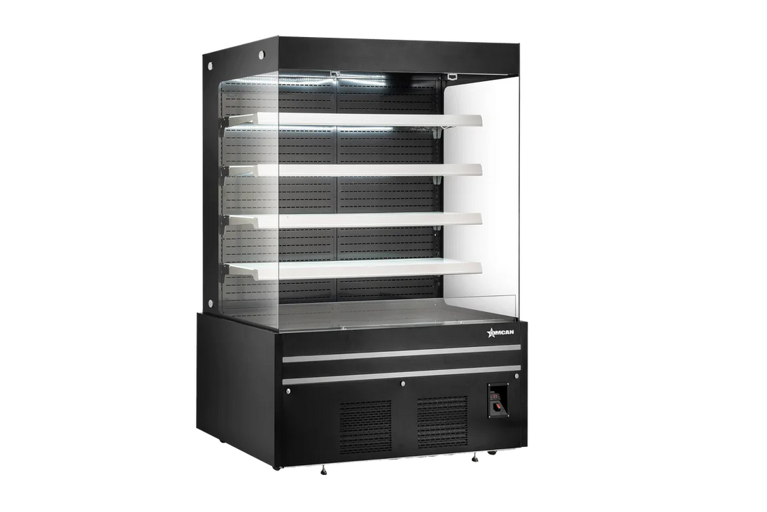 Omcan RS-CN-1800 72 inch black grab and go open front refrigerated showcase