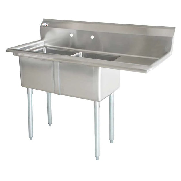 Omcan 43781 two tub stainless steel sink with right drainboard