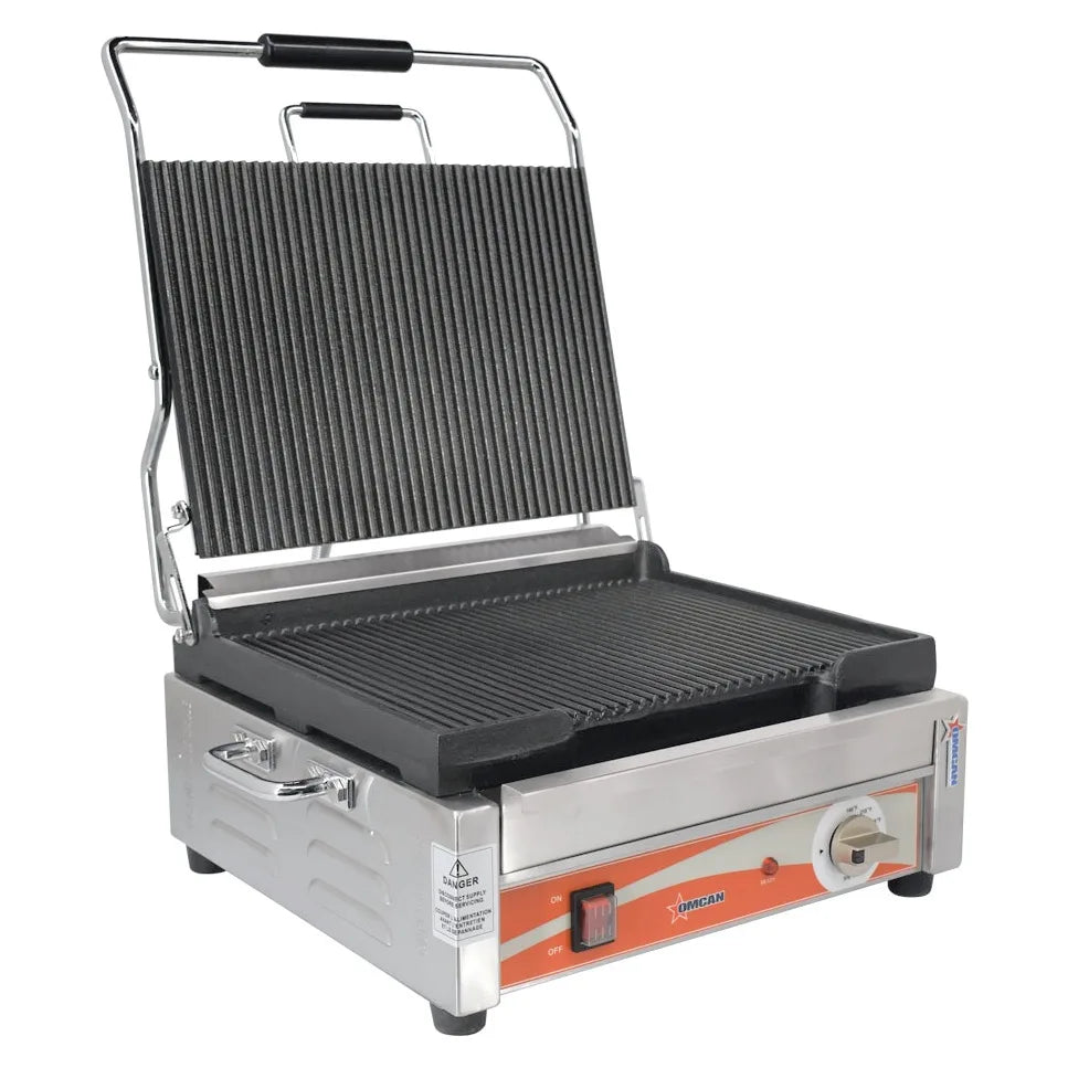 Omcan PG-CN-0679-R single panini grill with grooved cast iron plates
