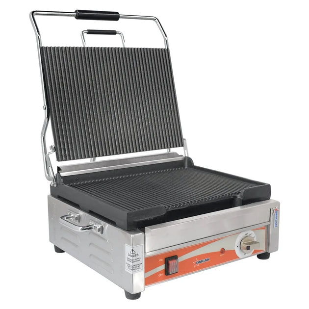 Omcan PG-CN-0679-R single panini grill with grooved cast iron plates