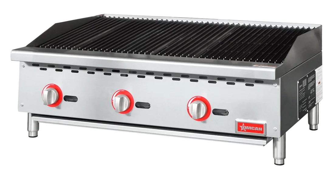 Omcan CE-CN-CB36-M 36 inch radiant gas charbroiler with three burners