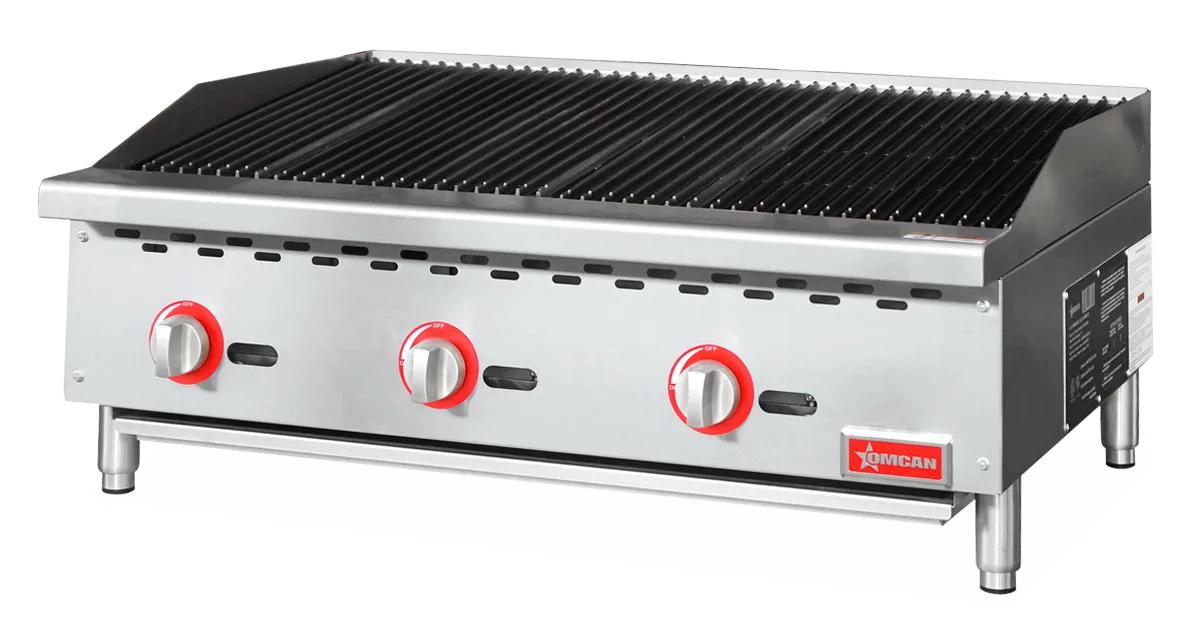 Omcan CE-CN-CB36-M 36 inch radiant gas charbroiler with three burners