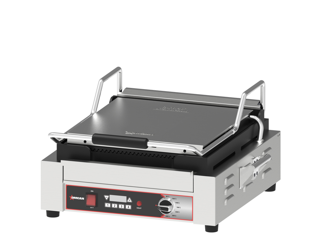 Omcan CE-CN-10173LH single extra large panini grill with ribbed plates