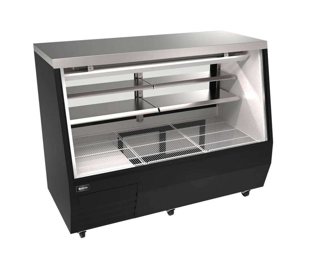Omcan RS-CN-0071D-BK 71 inch black refrigerated double-duty deli case