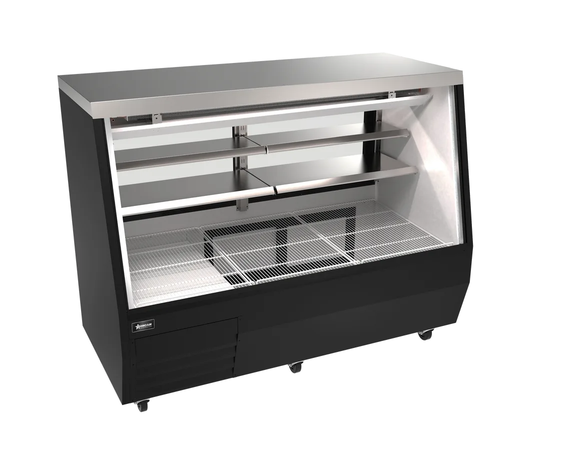 Omcan RS-CN-0071D-BK 71 inch black refrigerated double-duty deli case