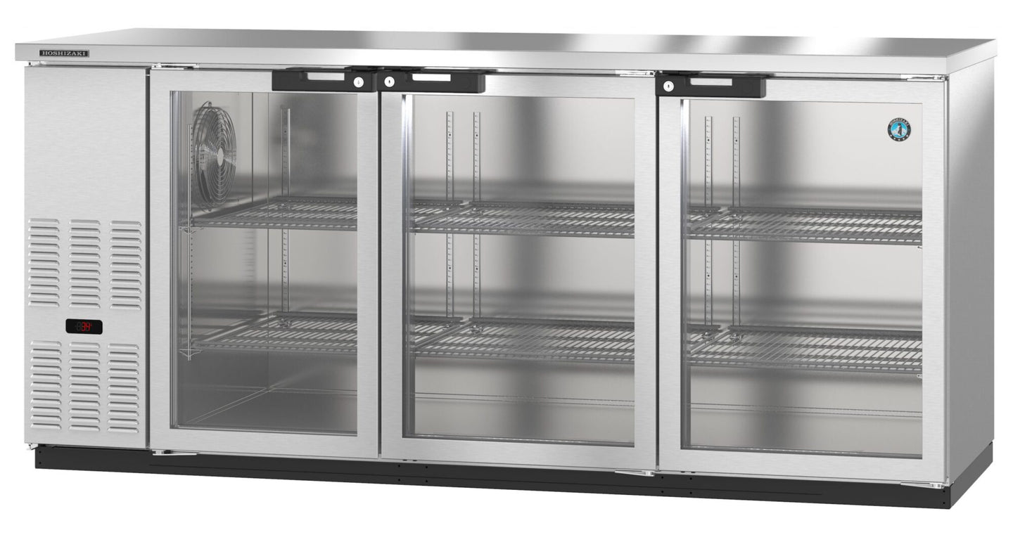 Hoshizaki BB80-G-S stainless steel three-section glass door back bar refrigerator
