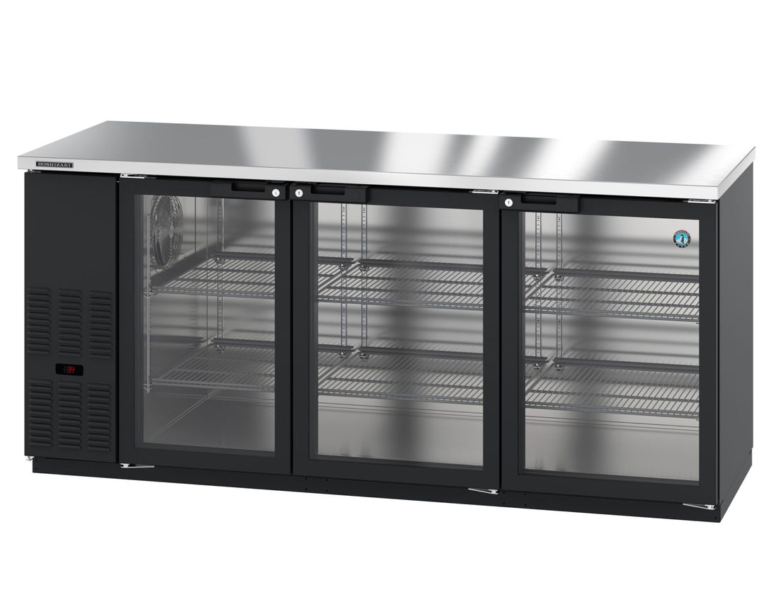 Hoshizaki BB80-G three-section glass door back bar refrigerator
