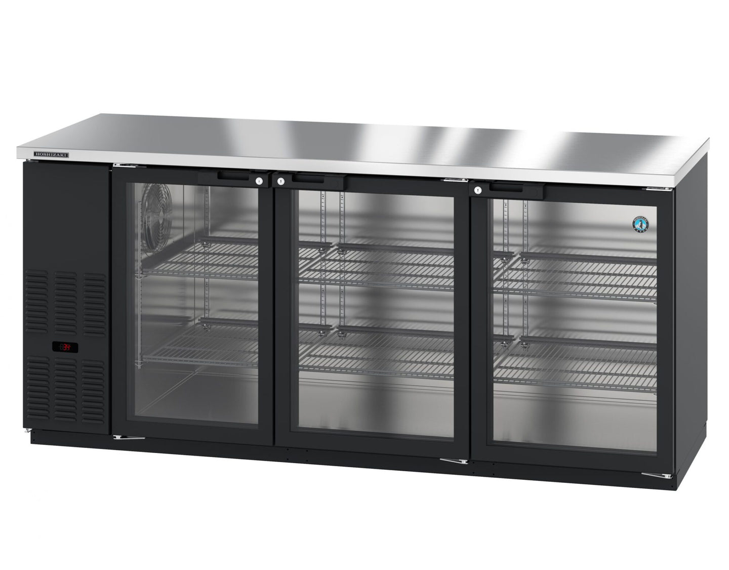 Hoshizaki BB80-G three-section glass door back bar refrigerator