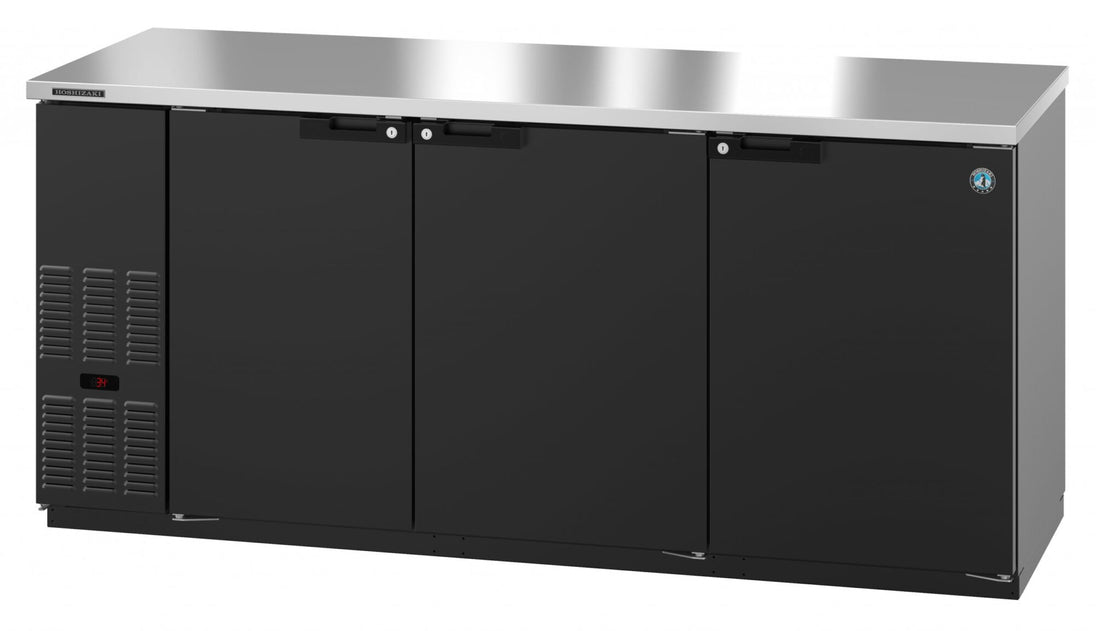 Hoshizaki BB80 three-section back bar refrigerator with solid doors