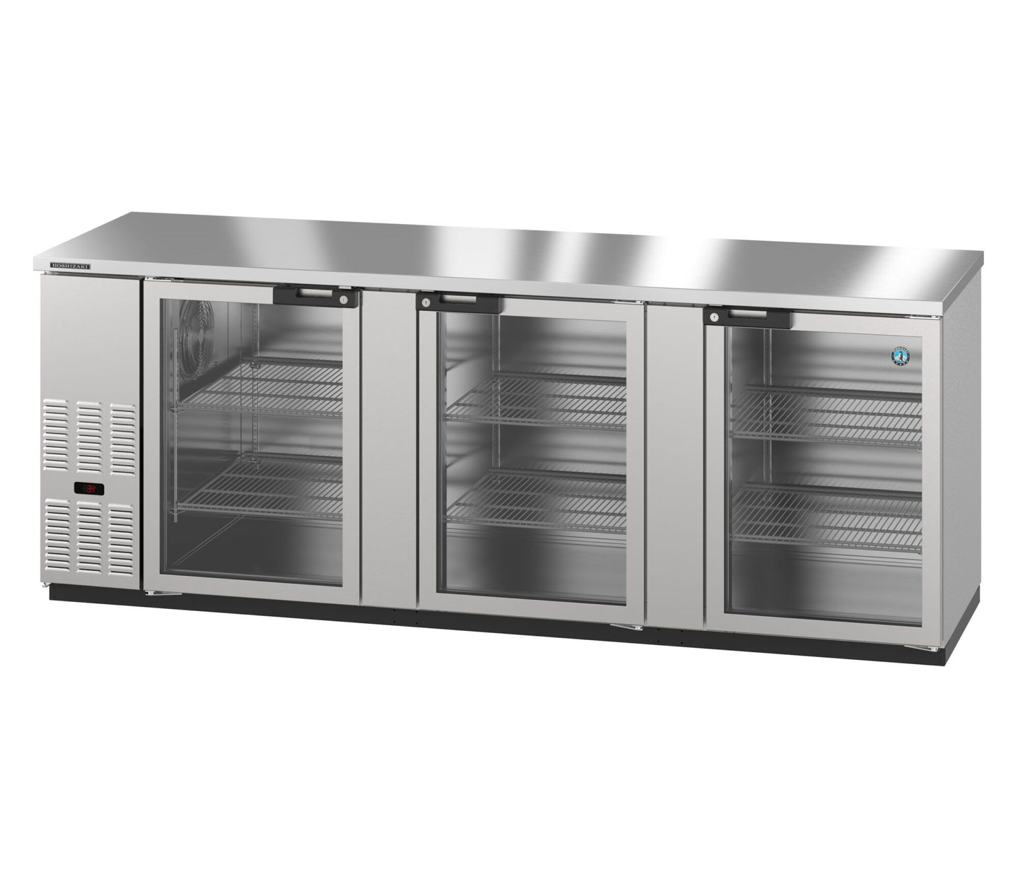 Hoshizaki BB95-G-S stainless steel three-section glass door back bar refrigerator