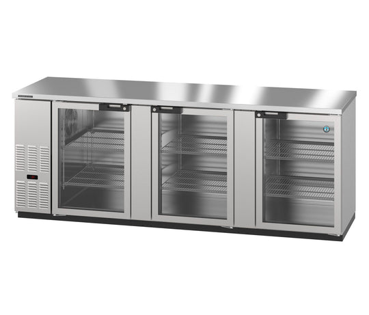 Hoshizaki BB95-G-S stainless steel three-section glass door back bar refrigerator