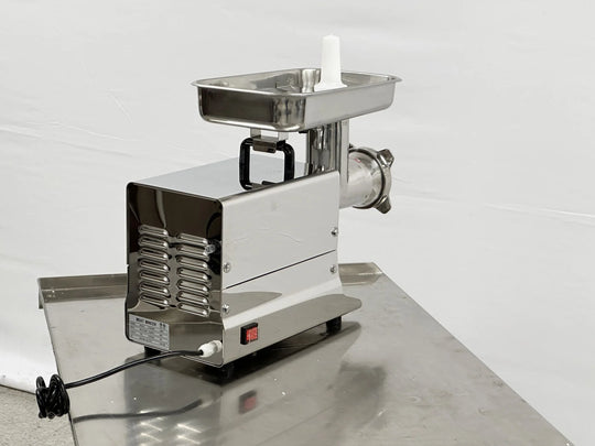 BakeMax BMMG005 2 HP Electric Meat Grinder #32 Hub Gear Drive Countertop — BakeMax manufacturer photo, back left view with controls