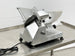 BakeMax BMMSM10 20 Inch Manual Meat Slicer Anodized Aluminum with Gravity Feed — BakeMax manufacturer photo, rear view on prep table