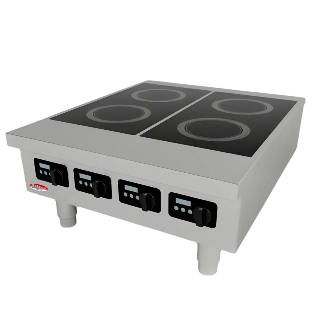 BakeMax BMPLS7IND020 26 Inch Induction Cooker Electric 4 Burner Stainless Steel — BakeMax manufacturer photo, front angled view of four-burner induction top