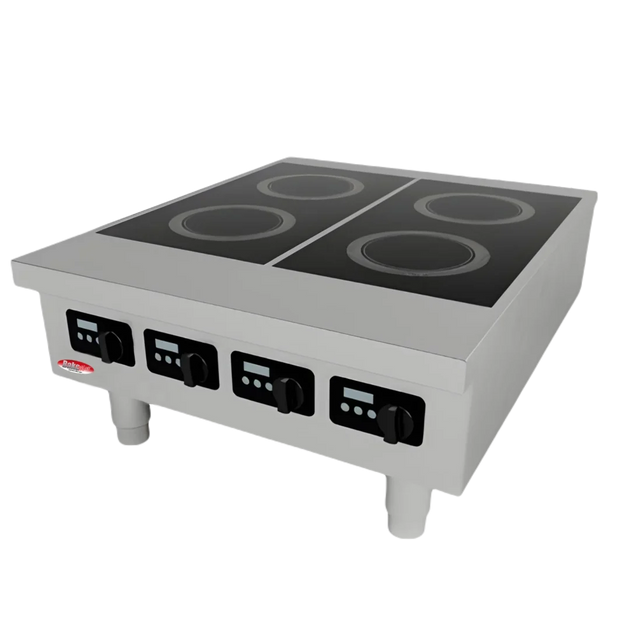 BakeMax BMPLS7IND020 26 Inch Induction Cooker Electric 4 Burner Stainless Steel — BakeMax manufacturer photo, front angled view of four-burner induction top