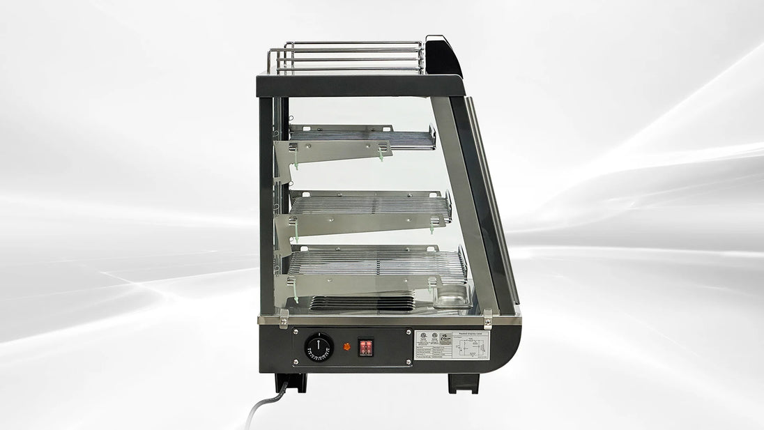 BakeMax BMTSC14 14 Inch Titan Series Heated Display Case Countertop Self Service — BakeMax manufacturer photo, side profile view