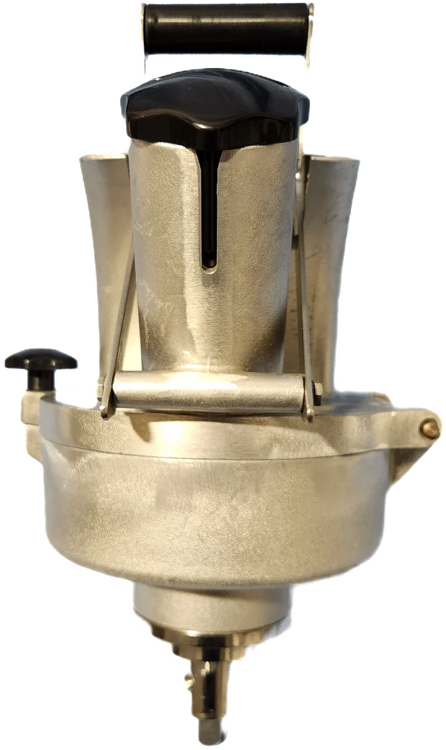 BakeMax BMVS001 Vegetable Slicer Attachment with Stainless Steel Knife — BakeMax manufacturer photo, front view of cast steel hub attachment