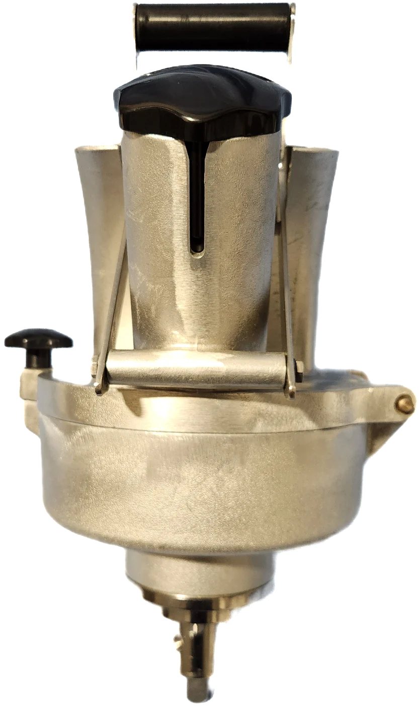 BakeMax BMVS001 Vegetable Slicer Attachment with Stainless Steel Knife — BakeMax manufacturer photo, front view of cast steel hub attachment