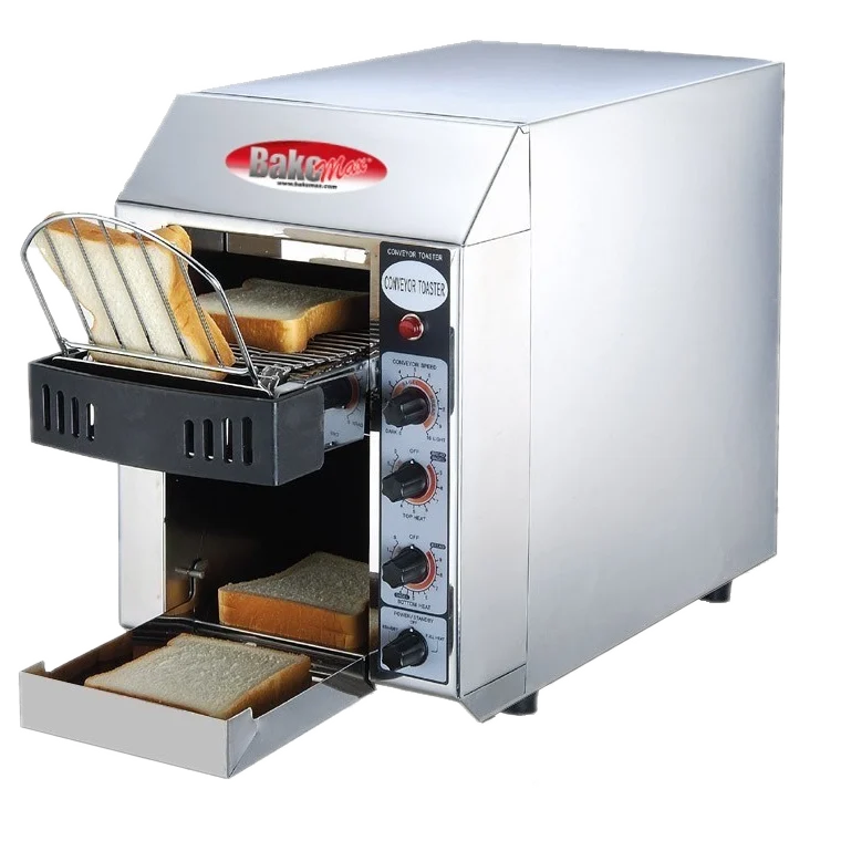 BakeMax BMCT150 13 Inch Conveyor Toaster Electric 180 Pieces with Crumb Tray — BakeMax manufacturer photo, conveyor toaster with toast