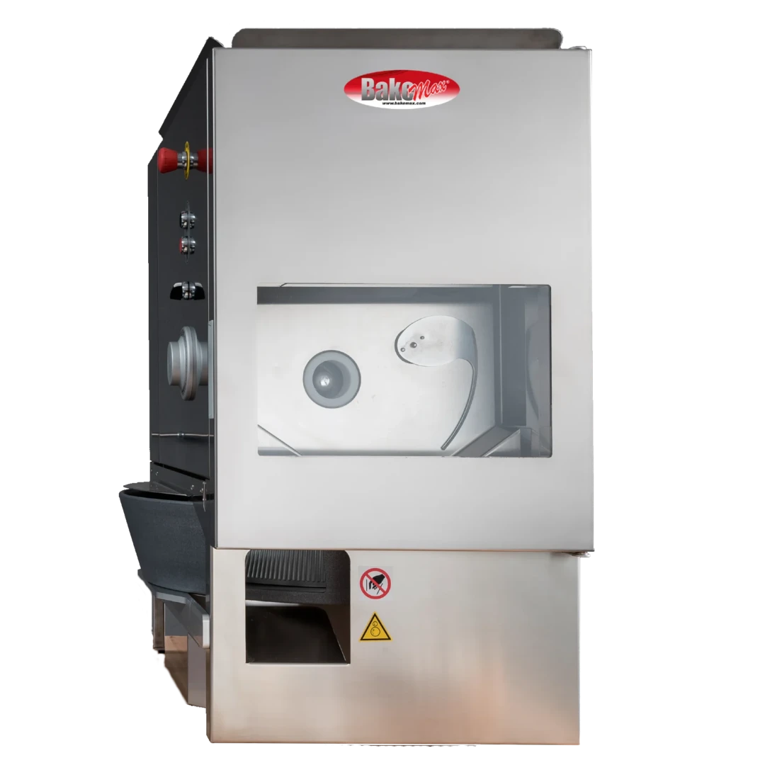 BakeMax BMDD003 28 Inch Dough Divider Automatic 44 Liter Capacity and Scales — BakeMax manufacturer photo, front view with dough tray