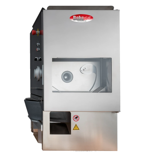 BakeMax BMDD003 28 Inch Dough Divider Automatic 44 Liter Capacity and Scales — BakeMax manufacturer photo, front view with dough tray