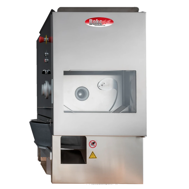 BakeMax BMDD003 28 Inch Dough Divider Automatic 44 Liter Capacity and Scales — BakeMax manufacturer photo, front view with dough tray
