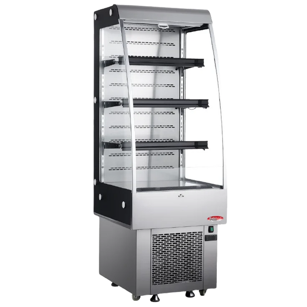 BakeMax BMGG024 24 Inch Refrigerated Floor Display with LED Lights and 3 Shelves — BakeMax manufacturer photo, floor model refrigerated display case
