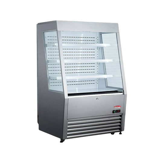 BakeMax BMGGS36 36 Inch Grab and Go Refrigerated Floor Display Stainless Steel — BakeMax manufacturer photo, stainless floor model refrigerated display case