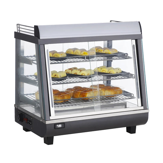 BakeMax BMTSC27 27 Inch Heated Warmer Display Case Countertop Full Service — BakeMax manufacturer photo, case stocked with baked goods