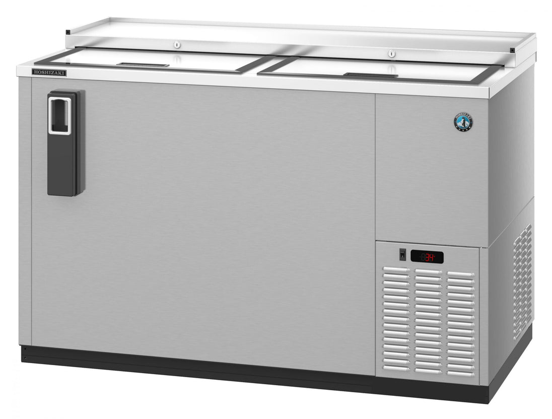 Hoshizaki CC50-S stainless steel two-section back bar bottle cooler with slide top doors