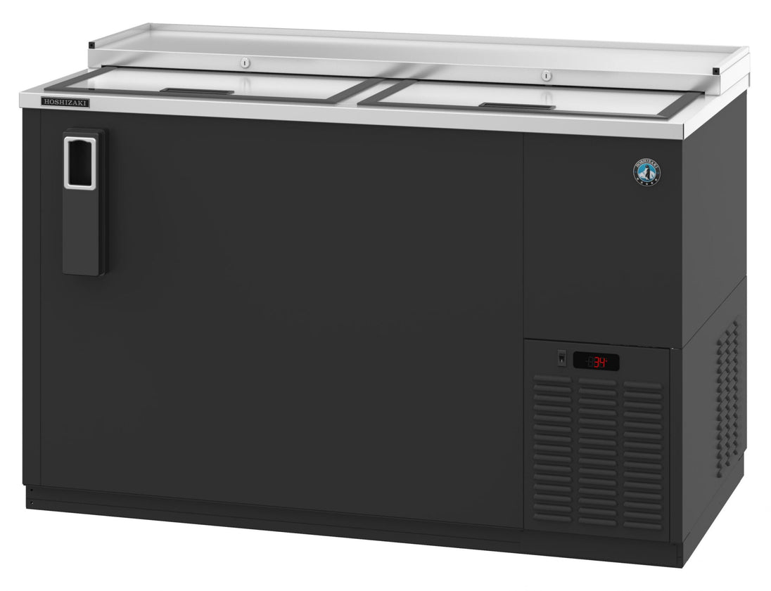 Hoshizaki CC50 two-section back bar bottle cooler with slide top doors