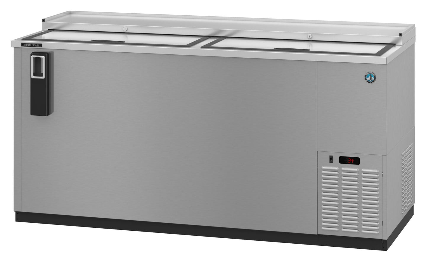 Hoshizaki CC65-S stainless steel two-section back bar bottle cooler with slide top doors