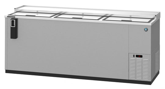 Hoshizaki CC80-S stainless steel three-section back bar bottle cooler with slide top doors