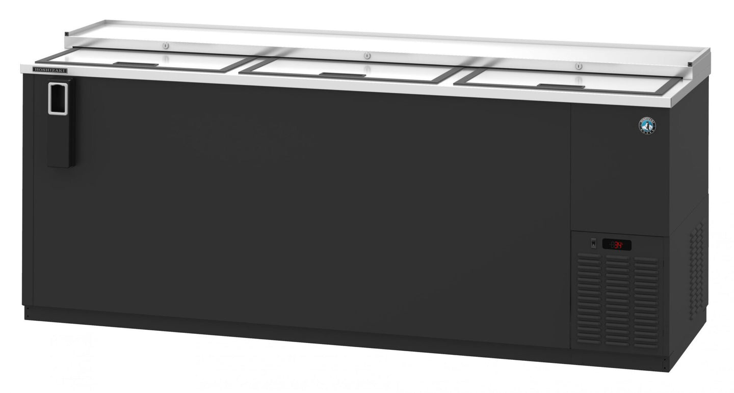 Hoshizaki CC80 three-section back bar bottle cooler with slide top doors