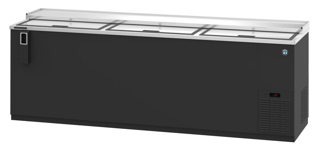 Hoshizaki CC95 three-section back bar bottle cooler with slide top doors