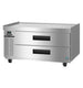 Hoshizaki CF49B-L 49 inch Steelheart chef base freezer, left three-quarter view with two stainless steel drawers