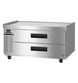 Hoshizaki CF49B-L 49 inch Steelheart chef base freezer, left three-quarter view with two stainless steel drawers