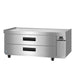 Hoshizaki CF60B 60 inch Steelheart chef base freezer, left three-quarter view with two stainless steel drawers