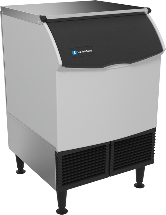 Ice-O-Matic CIMU220FA90 self-contained undercounter ice machine, full cube, angled view