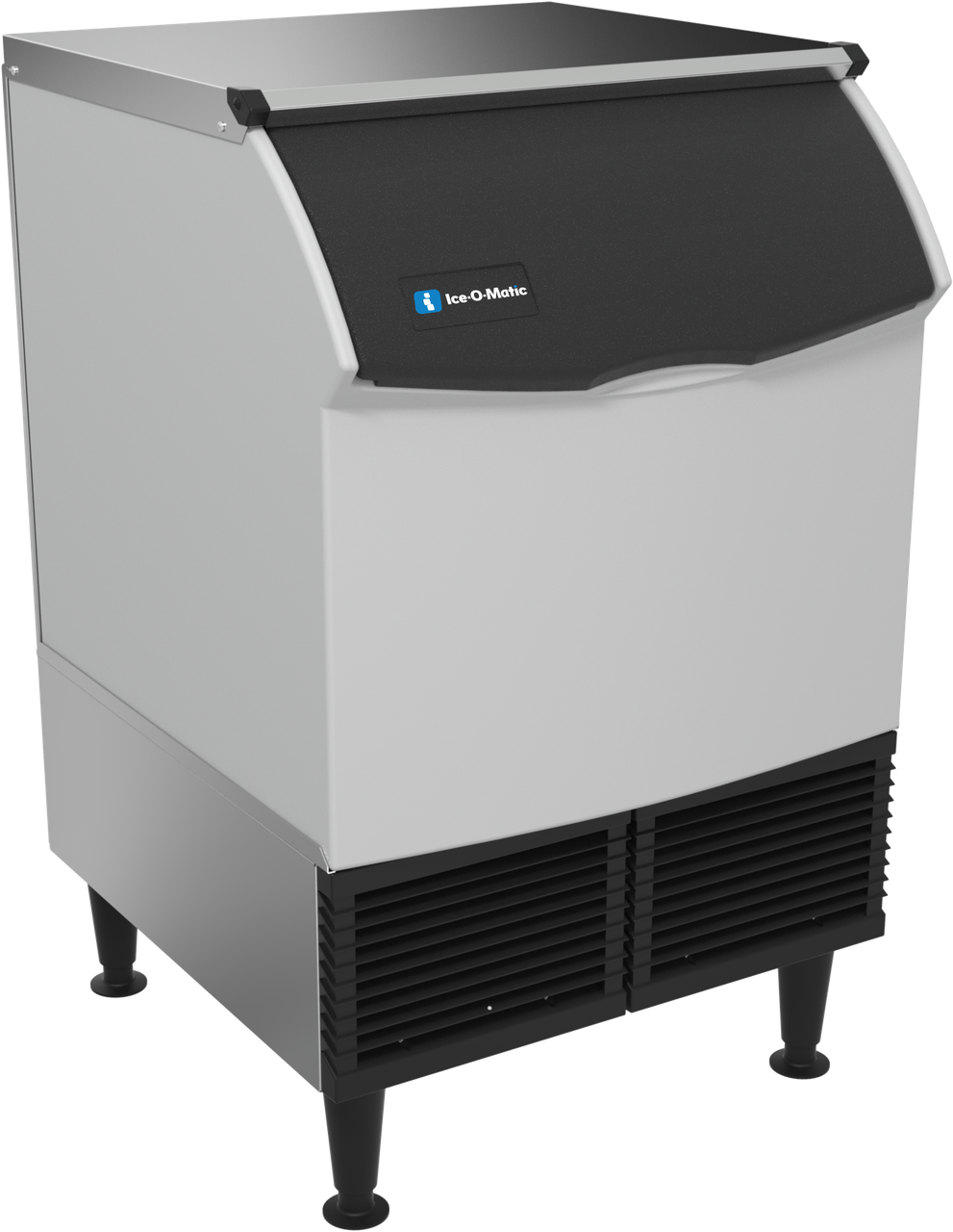 Ice-O-Matic CIMU220FA90 self-contained undercounter ice machine, full cube, angled view