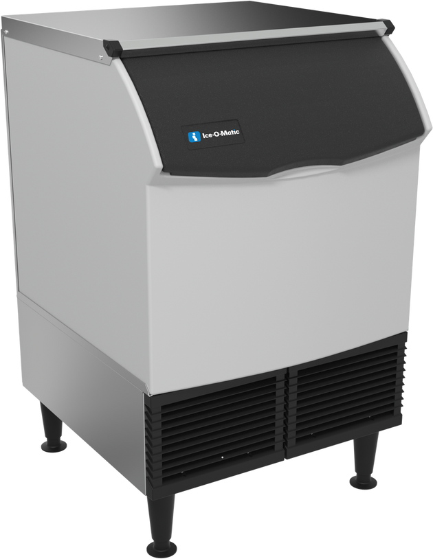 Ice-O-Matic CIMU220HA90 self-contained undercounter ice machine, half cube, angled view