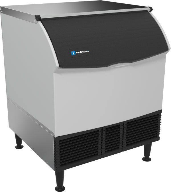 Ice-O-Matic CIMU300HA90 self-contained undercounter ice machine, half cube, angled view