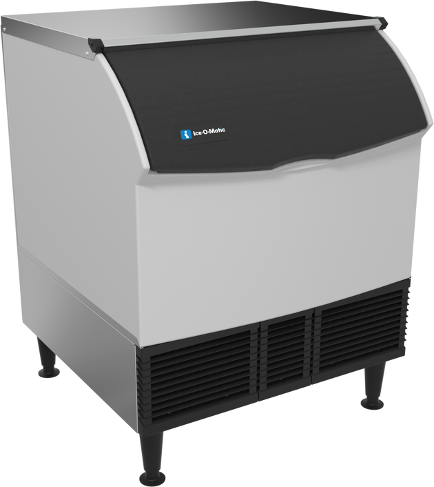 Ice-O-Matic CIMU300HA90 self-contained undercounter ice machine, half cube, angled view